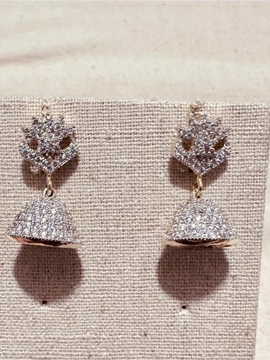 Jewelry - Jaipur | Earrings | Elegant Gold & Silver Jhumka Earrings with Clear Stones